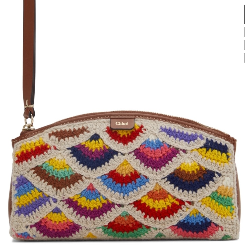 Authentic CHLOE Grained calfskin and crocheted knit cashmere and wool pouch